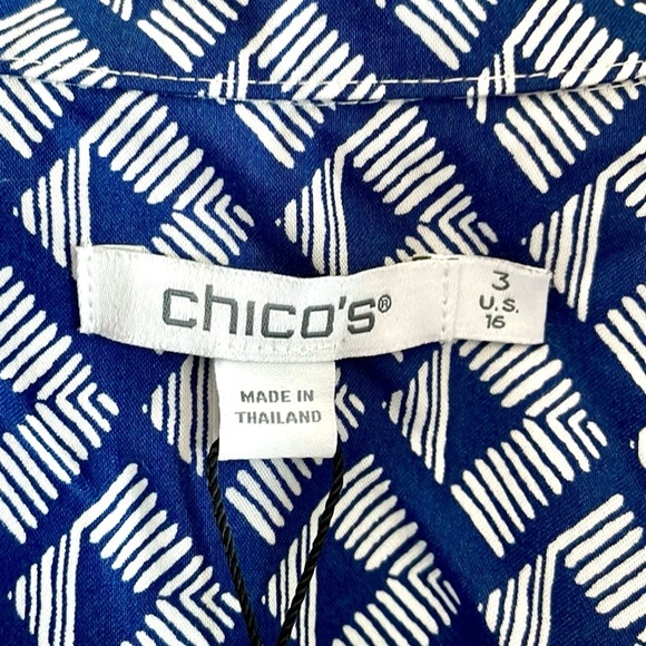 NWT CHICO’S Shirt No Iron Cotton Blue White Diamond Print Sz:16 (Chico’s Sz: 3) - Picture 3 of 13